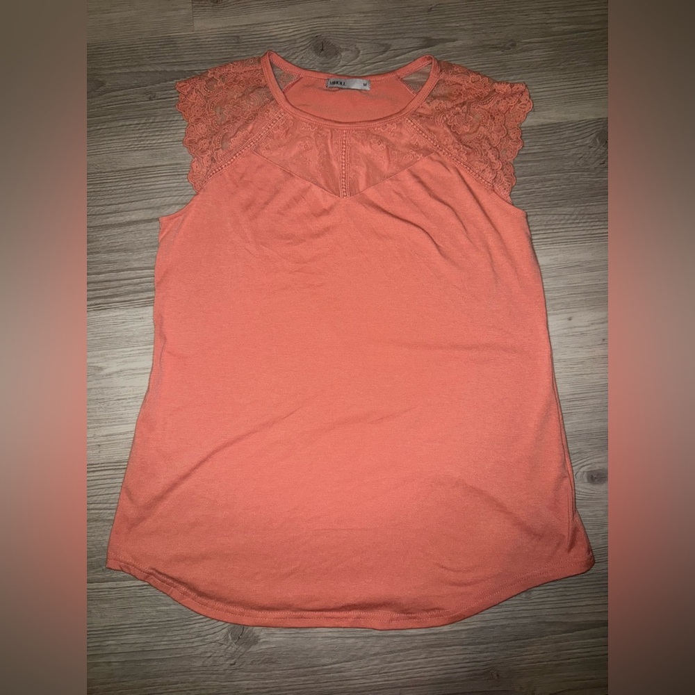 Women's Coral Lace Sleeve Top